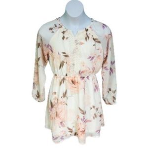 Children’s Place Cream & Peach Sheer Floral Long Sleeve Dress Girls Size 7/8